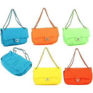 CHANEL Double Chain Shoulder Bag Pouch Orange Turquoise Blue Yellow Pink